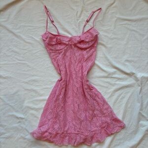 Inner Secrets Vintage pink Floral Lace V-Neck sheer Slip Dress with Ruffle Hem
